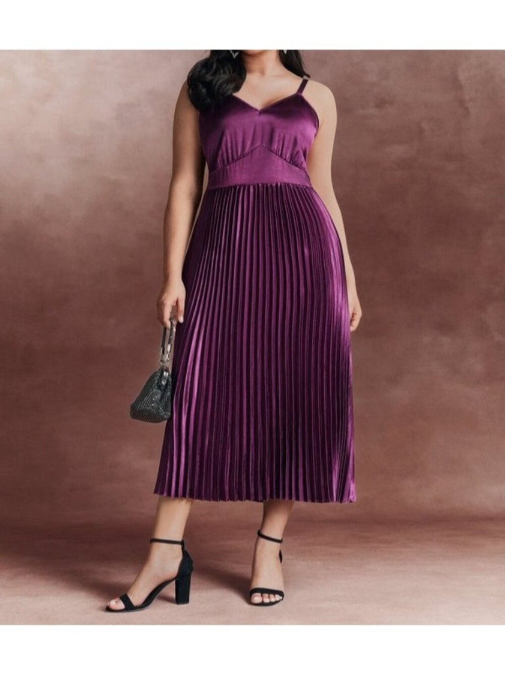 NWT Bloomchic Satin Pleated Skirt Cami Midi Dress Size 18-20 Dark Romance